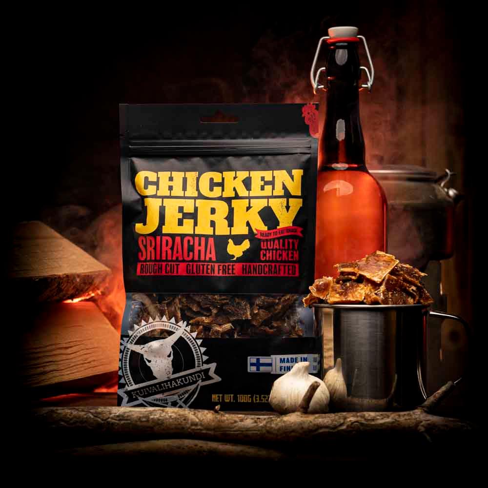 Verpakking van chicken jerky chili smaak