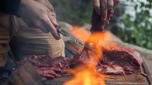 Kampvuur naast Fleischbox in buitenlucht